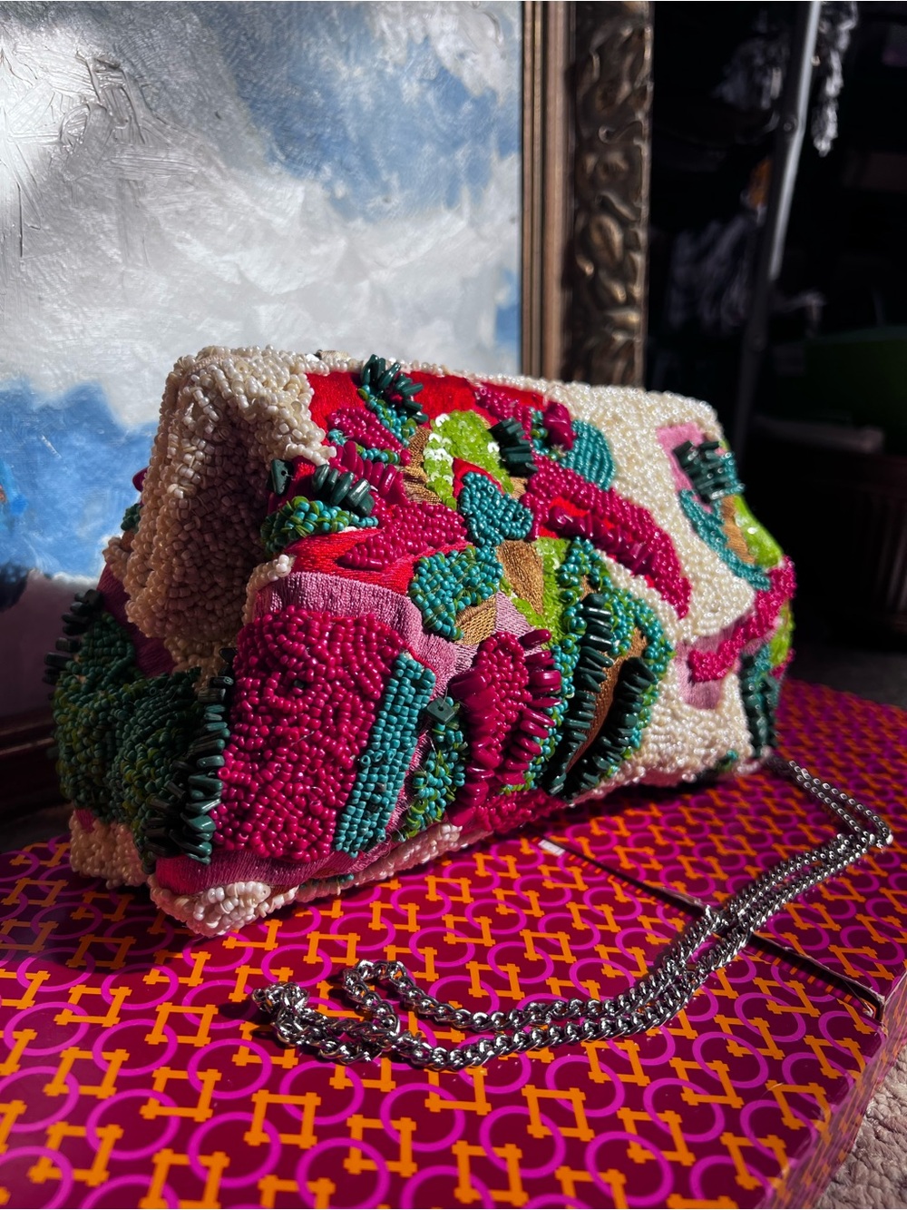 NWT Beaded Floral Pink, Blue, Green,Red Crossbody Purse